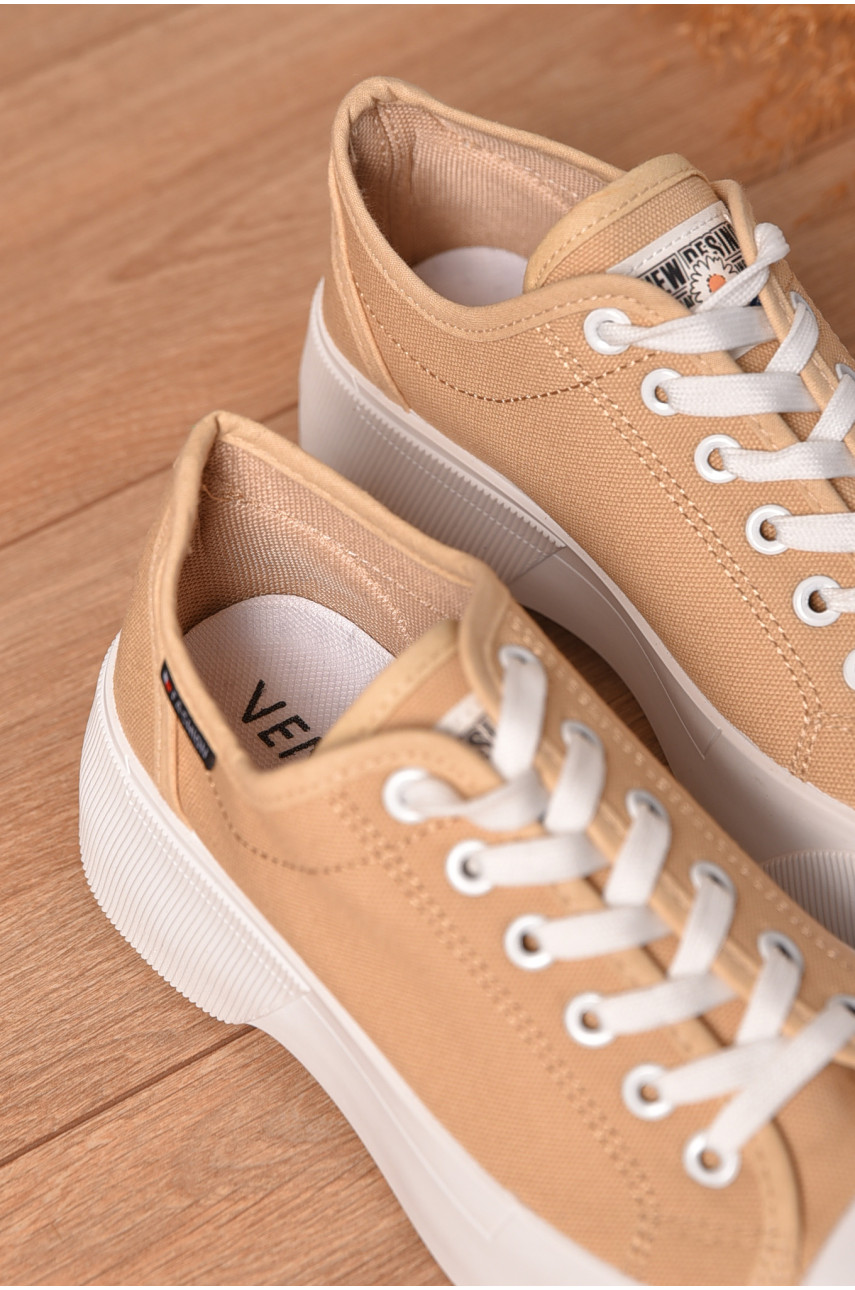 Кеды женские бежевого цвета на шнуровке текстиль 523-4 206203