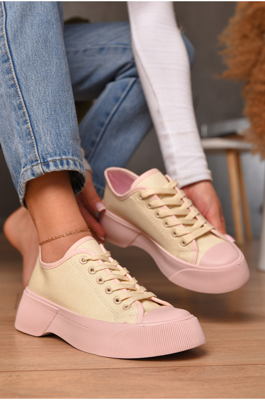 Кеды женские бежевого цвета на шнуровке текстиль 546-1 206205