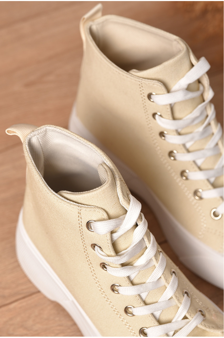 Кеди жіночі високі бежевого кольору на шнурівці текстиль 524-2 206206