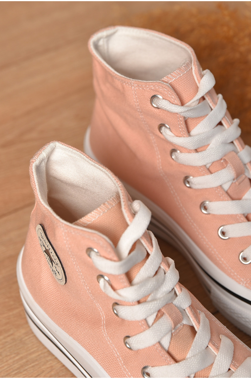 Кеди жіночі високі рожевого кольору на шнурівці текстиль 42-7 206210