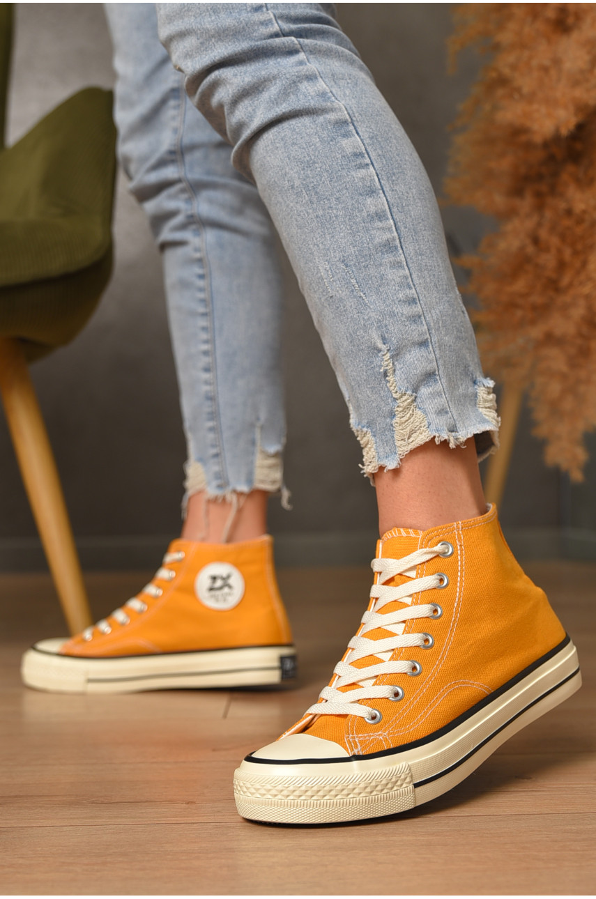 Кеды женские высокие оранжевого цвета на шнуровке текстиль 3903-3 206218