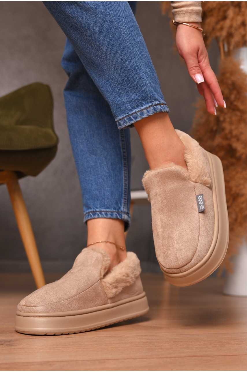 Капці домашні жіночі на хутрі бежевого кольору 9819-2 206237