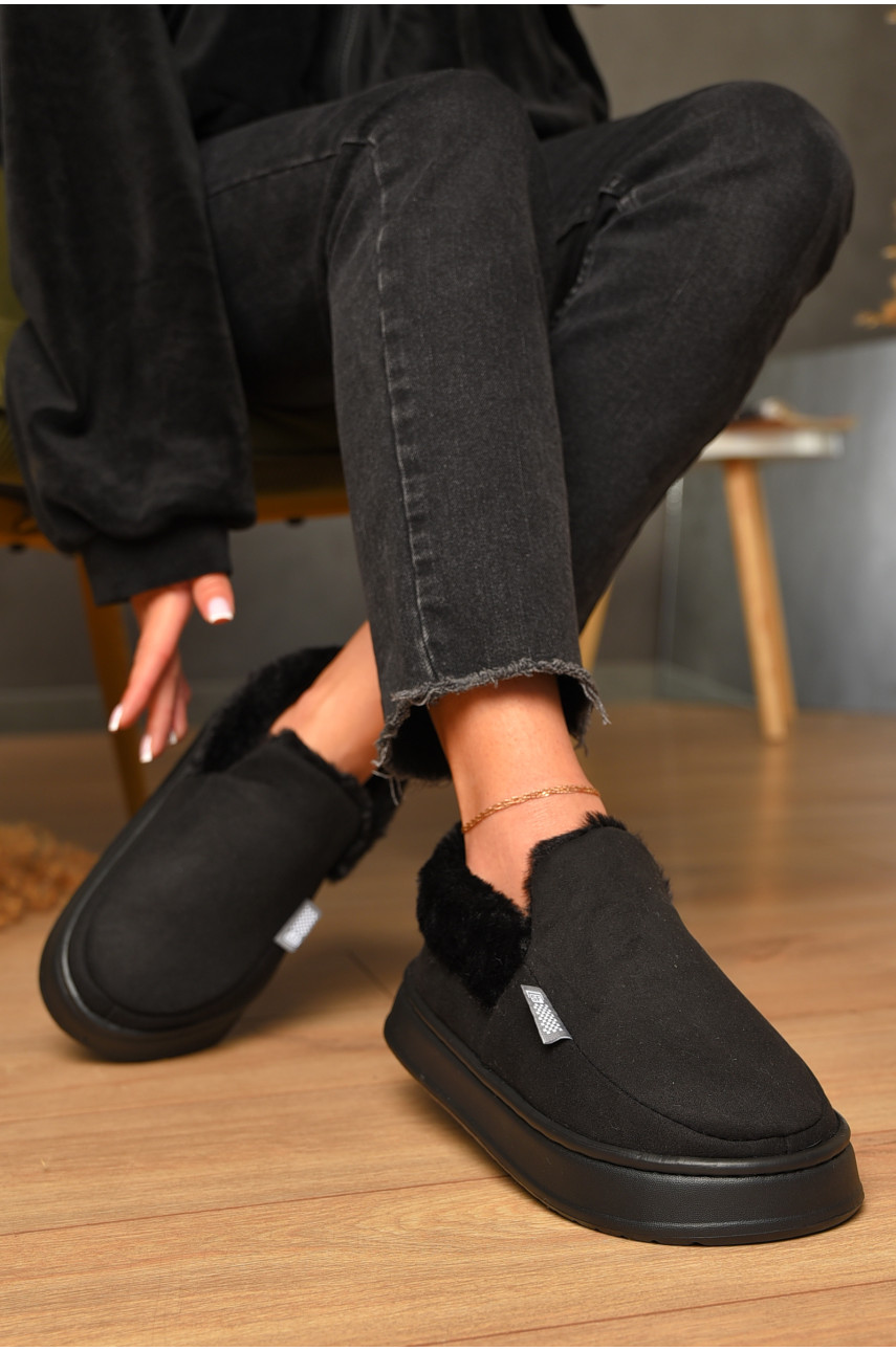 Тапочки домашние женские на меху черного цвета 9819-2 206238