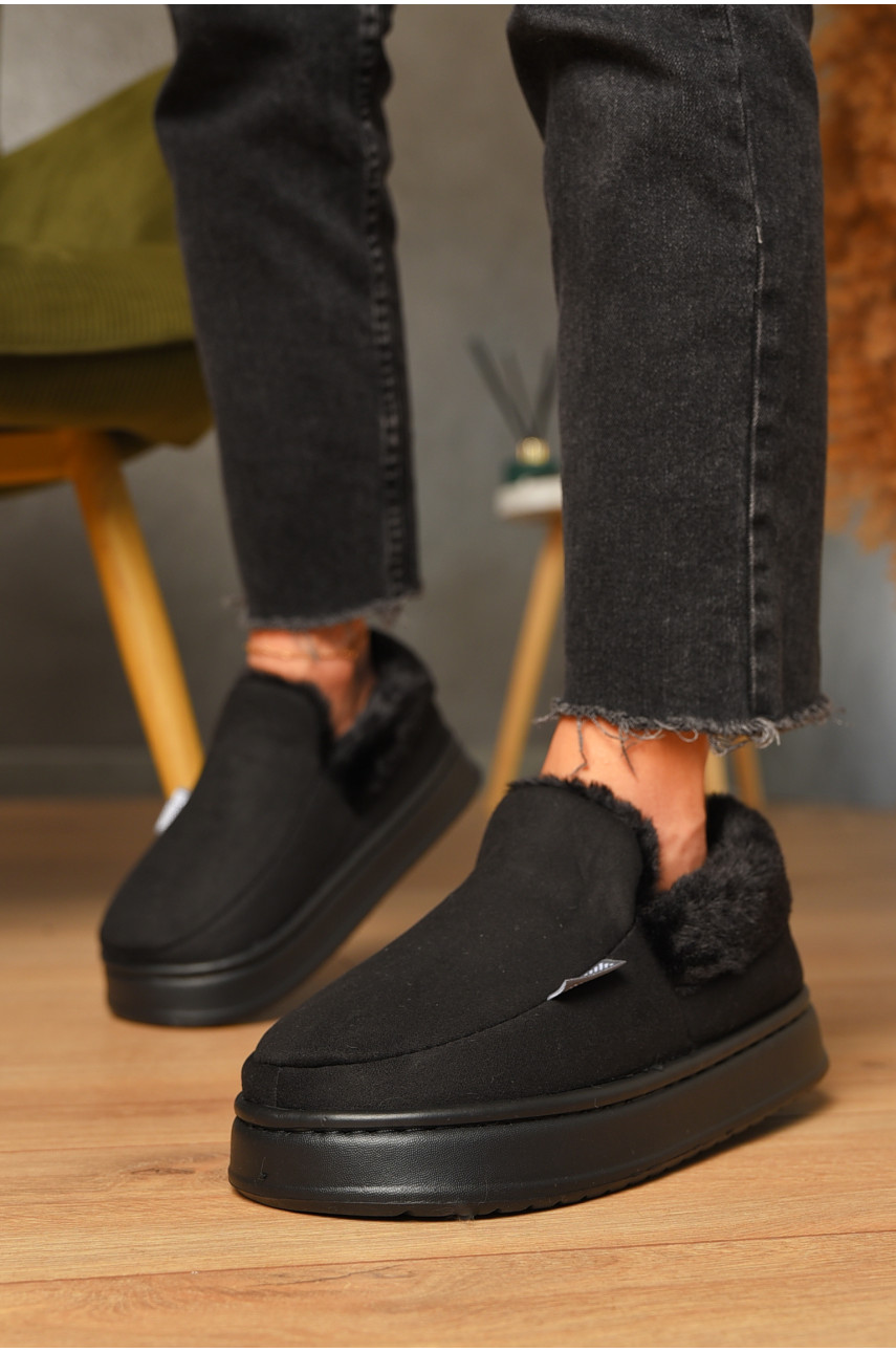 Тапочки домашние женские на меху черного цвета 9819-2 206238