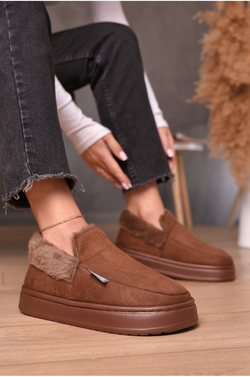 Капці домашні жіночі на хутрі коричневого кольору 9819-2 206239