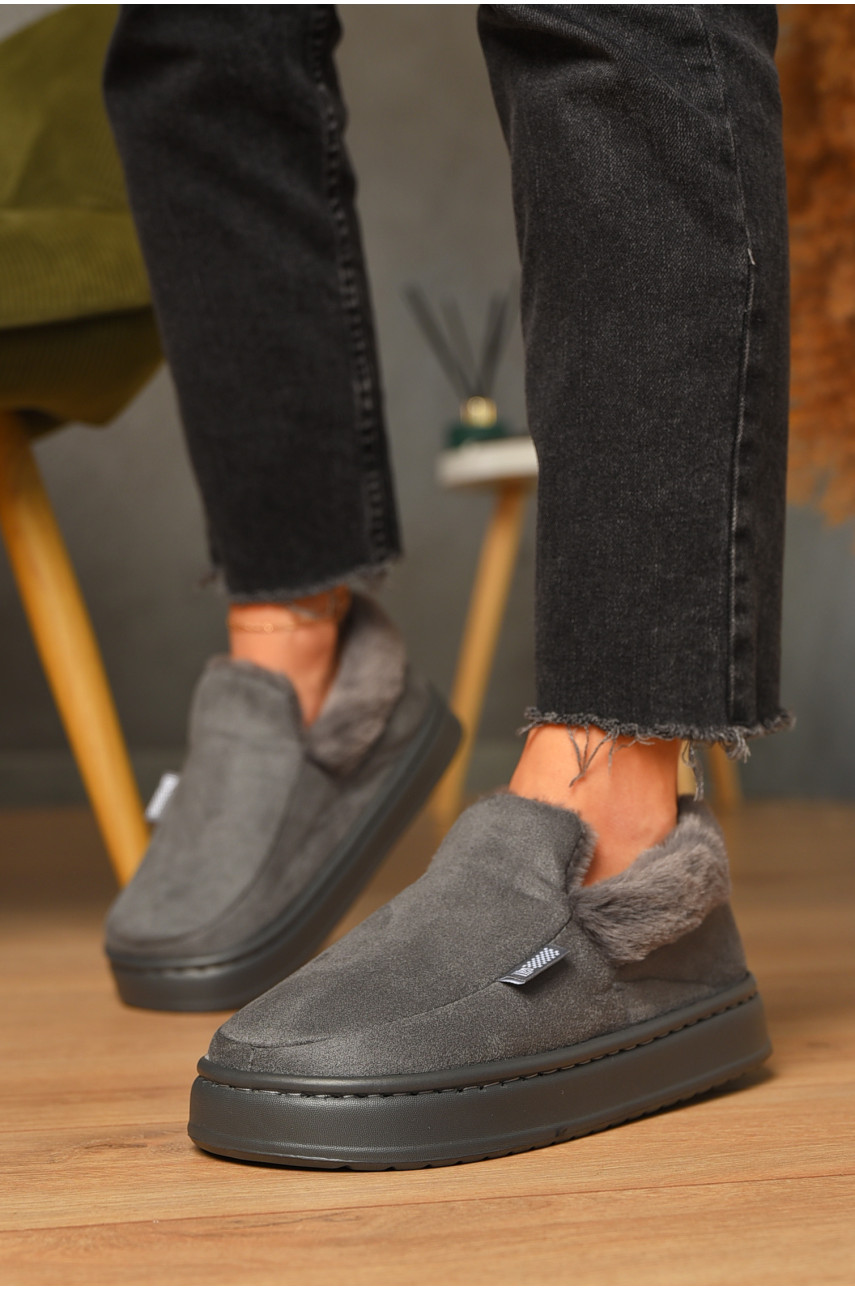 Капці домашні жіночі на хутрі сірого кольору 9819-2 206240