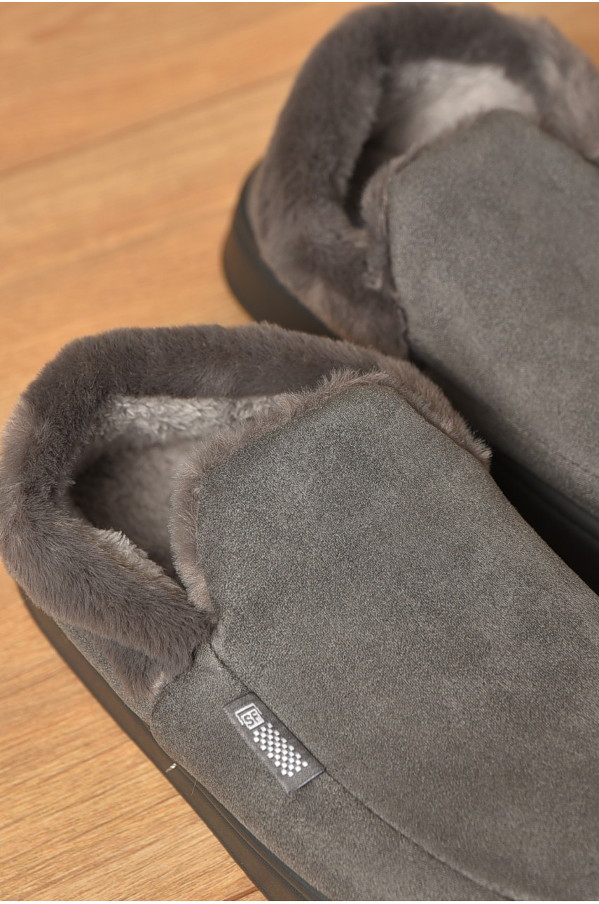 Тапочки домашние женские на меху серого цвета 9819-2 206240