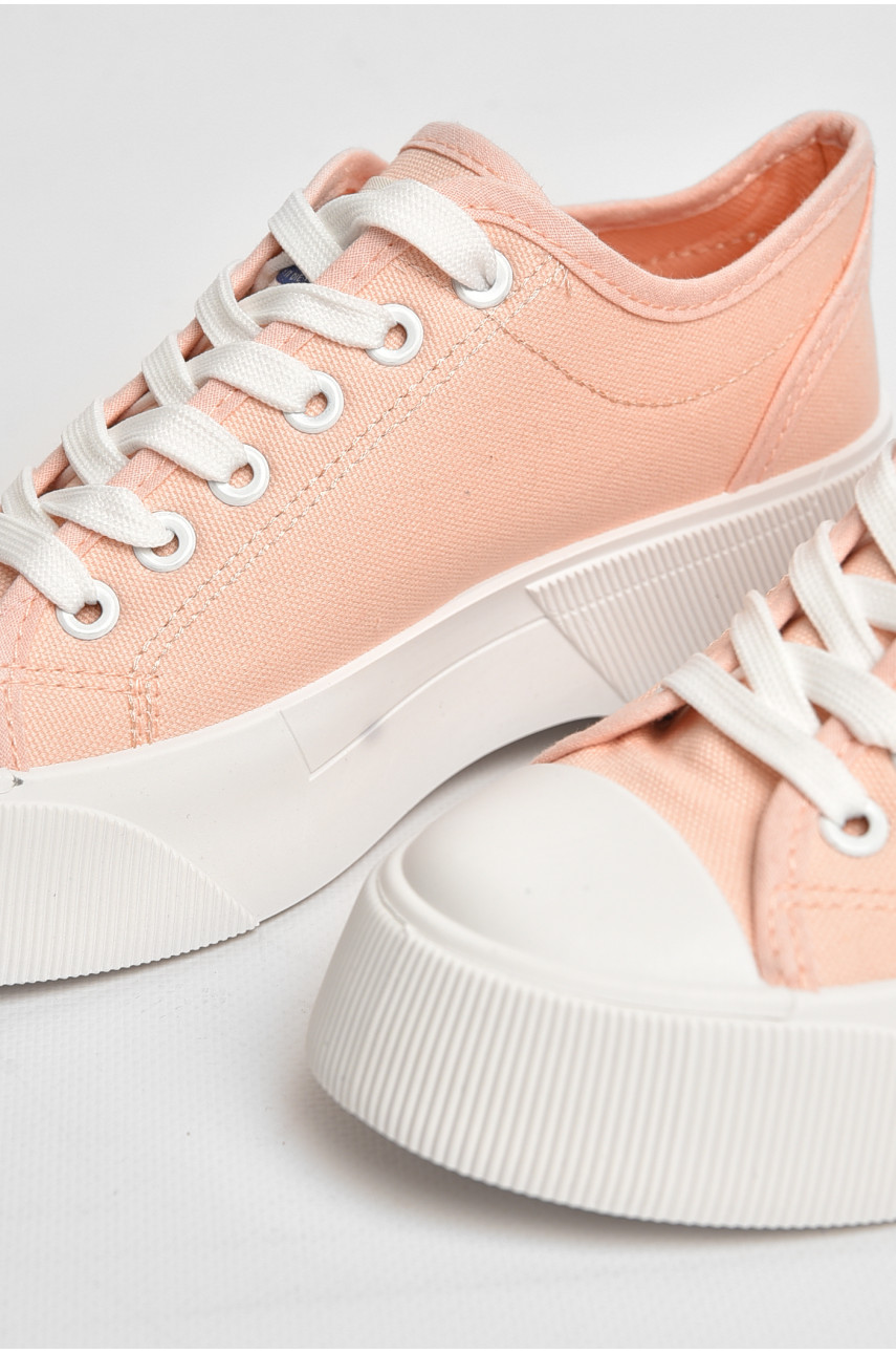 Кеди жіночі рожевого кольору на шнурівці текстиль Уцінка 523-5 206242