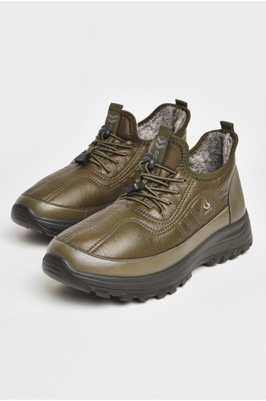 Кроссовки мужские с искуственным мехом темно-зеленого цвета 777-А103 206251