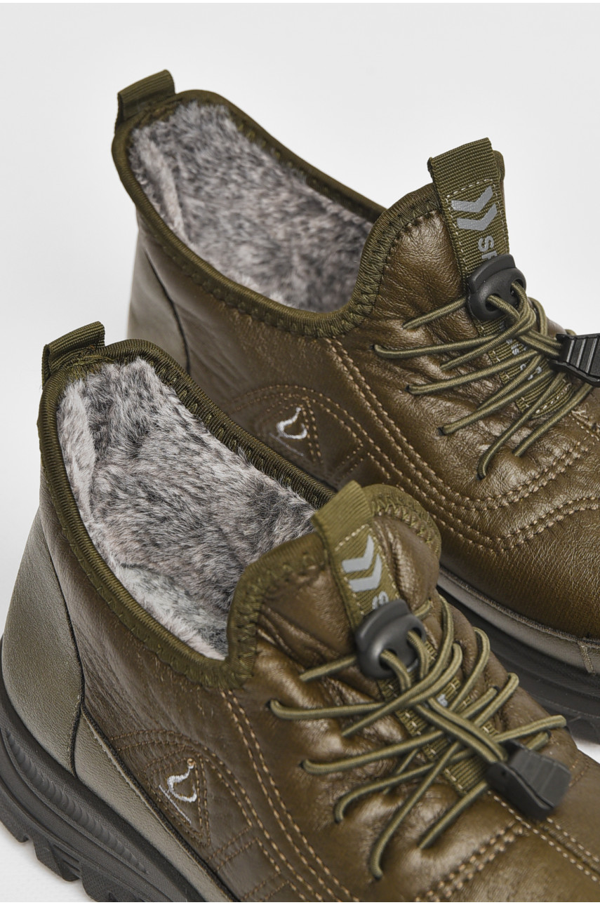 Кроссовки мужские с искуственным мехом темно-зеленого цвета 777-А103 206251