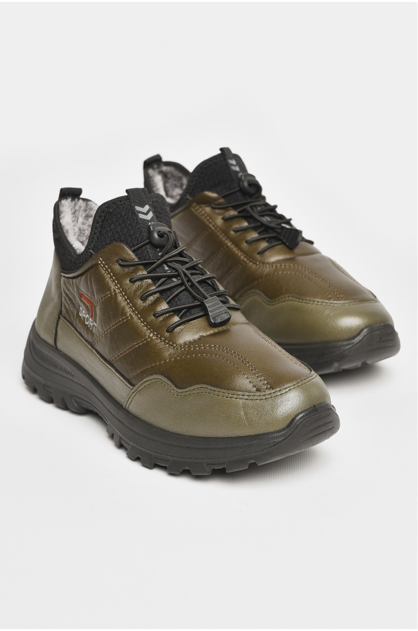 Кроссовки мужские с искуственным мехом темно-зеленого цвета 777-А115 206252