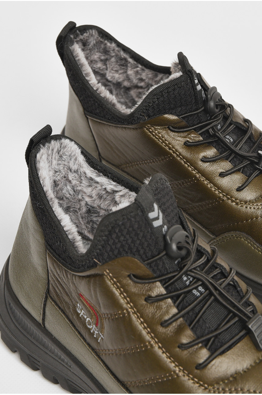 Кроссовки мужские с искуственным мехом темно-зеленого цвета 777-А115 206252