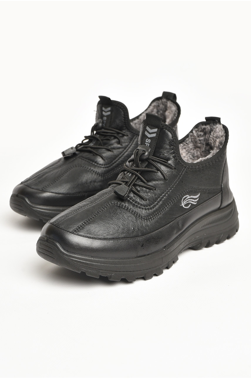 Кроссовки мужские с искуственным мехом черного цвета 777-А104 206254