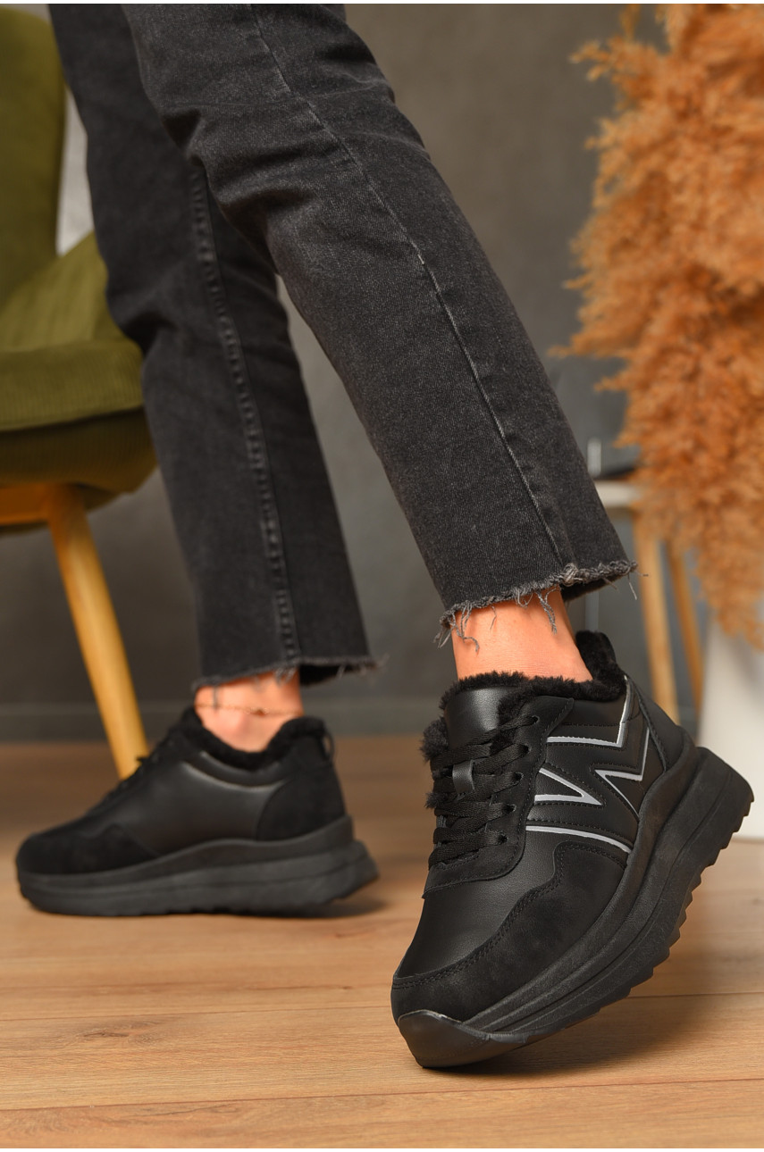 Кроссовки женские зимние черного цвета на шнуровке 545-246 206268