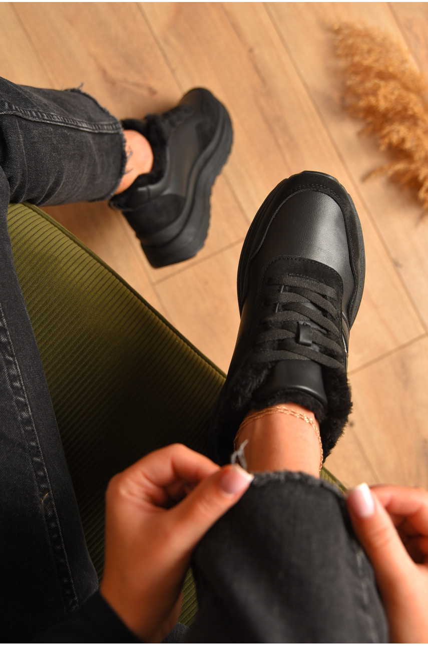 Кроссовки женские зимние черного цвета на шнуровке 545-246 206268