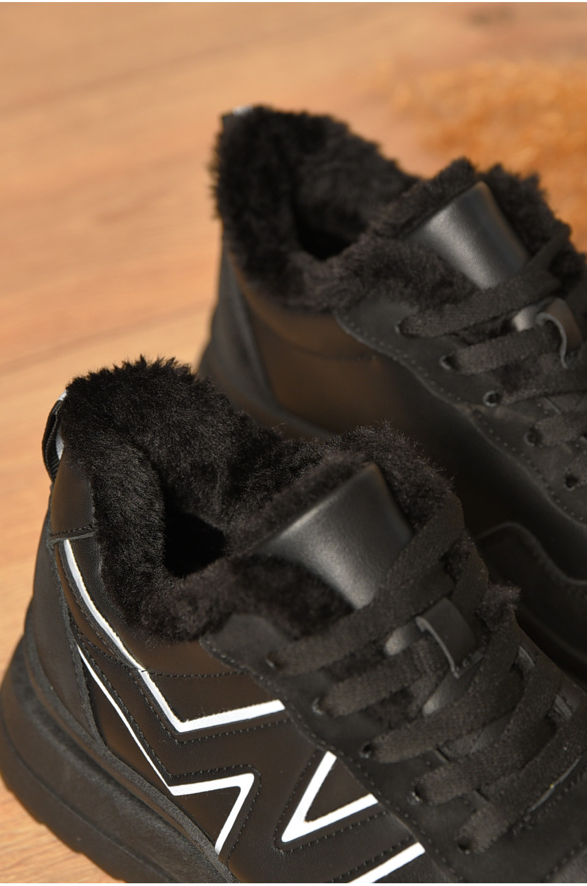 Кроссовки женские зимние черного цвета на шнуровке 545-246 206268