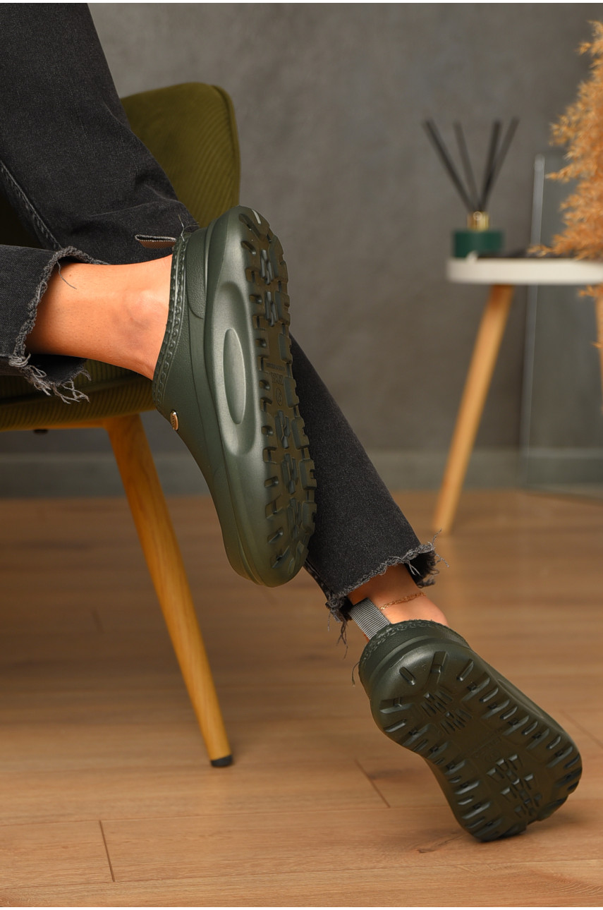 Галоши женские без задника утепленные темно-зеленого цвета 4101 206281