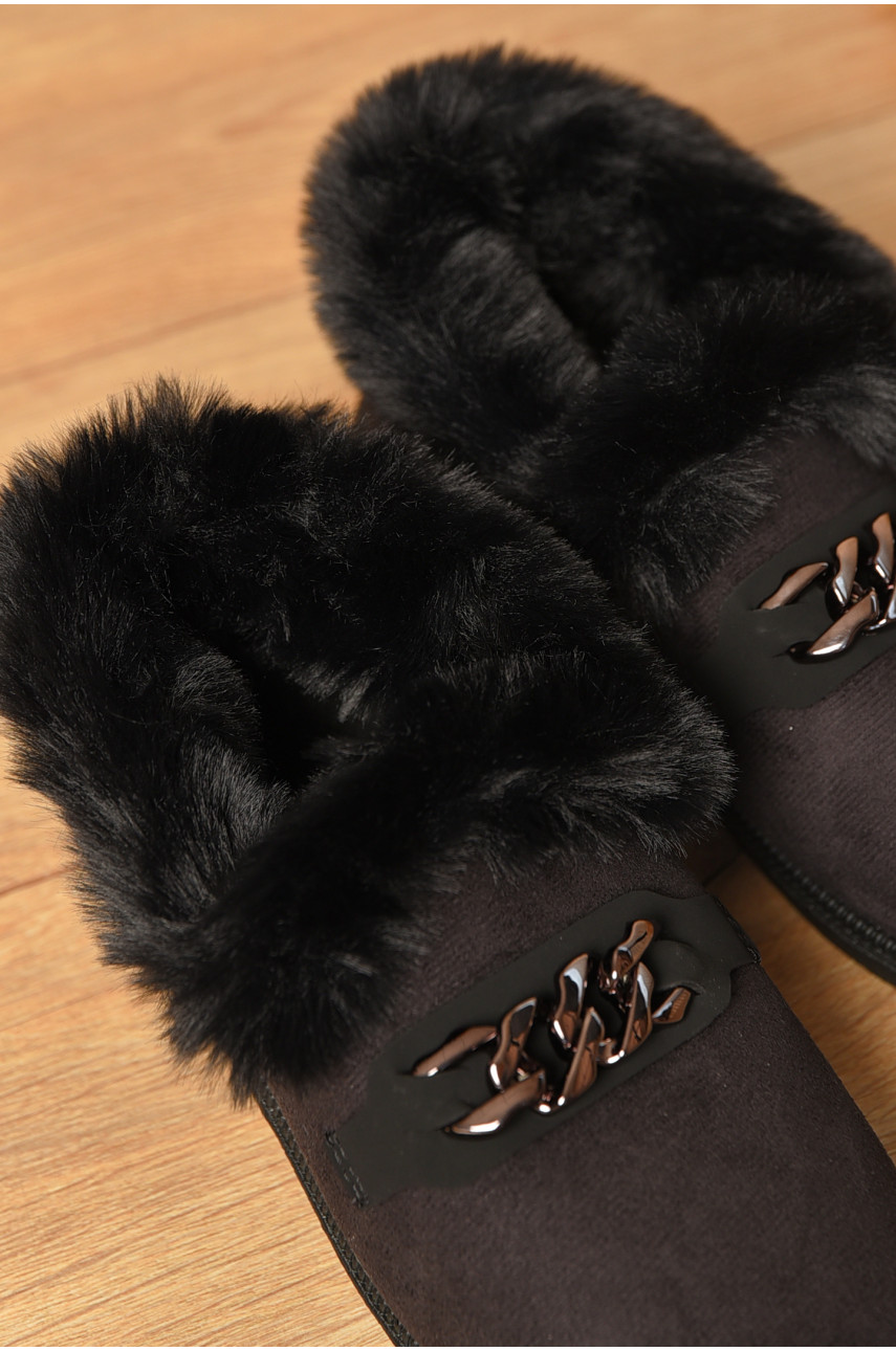 Тапочки женские на меху черного цвета РТ-11 206300