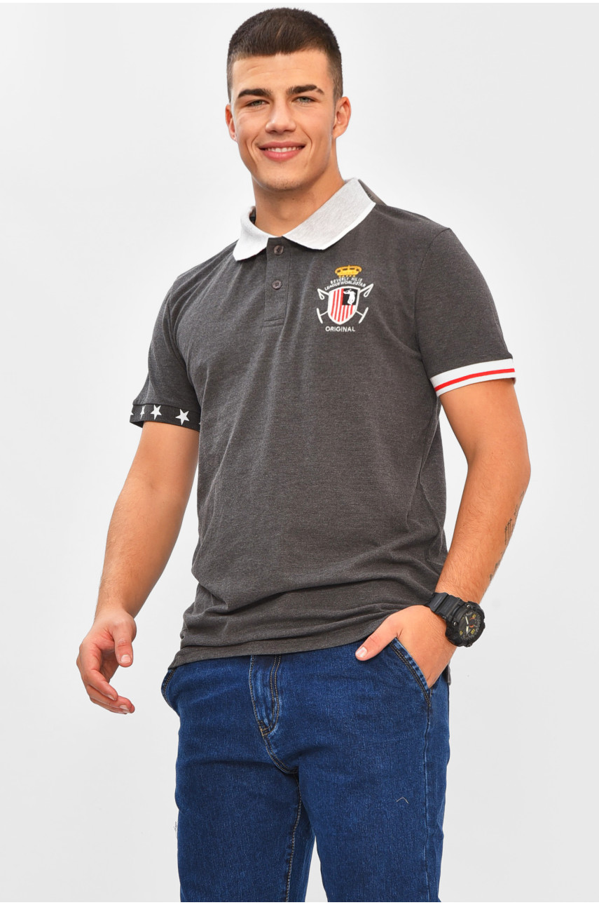 Футболка мужская поло тёмно-серого цвета с принтом МТS0233 206303