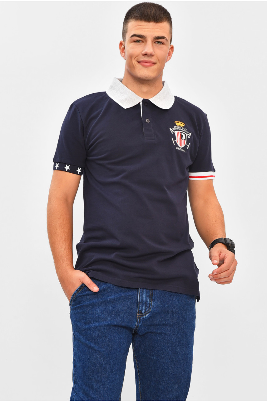 Футболка мужская поло тёмно-синего цвета с принтом МТS0233 206305
