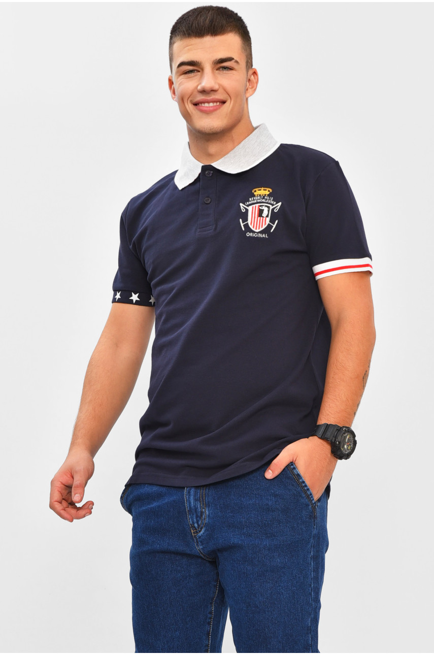 Футболка мужская поло тёмно-синего цвета с принтом МТS0233 206305