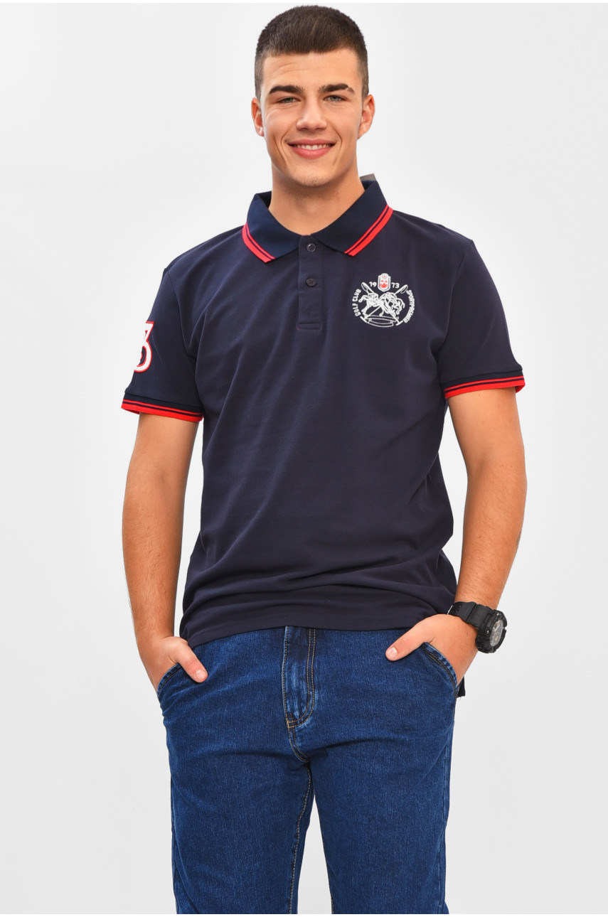 Футболка мужская поло тёмно-синего цвета с принтом МТS0234 206308