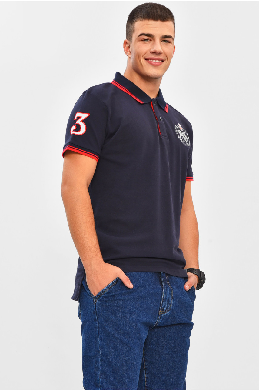 Футболка мужская поло тёмно-синего цвета с принтом МТS0234 206308