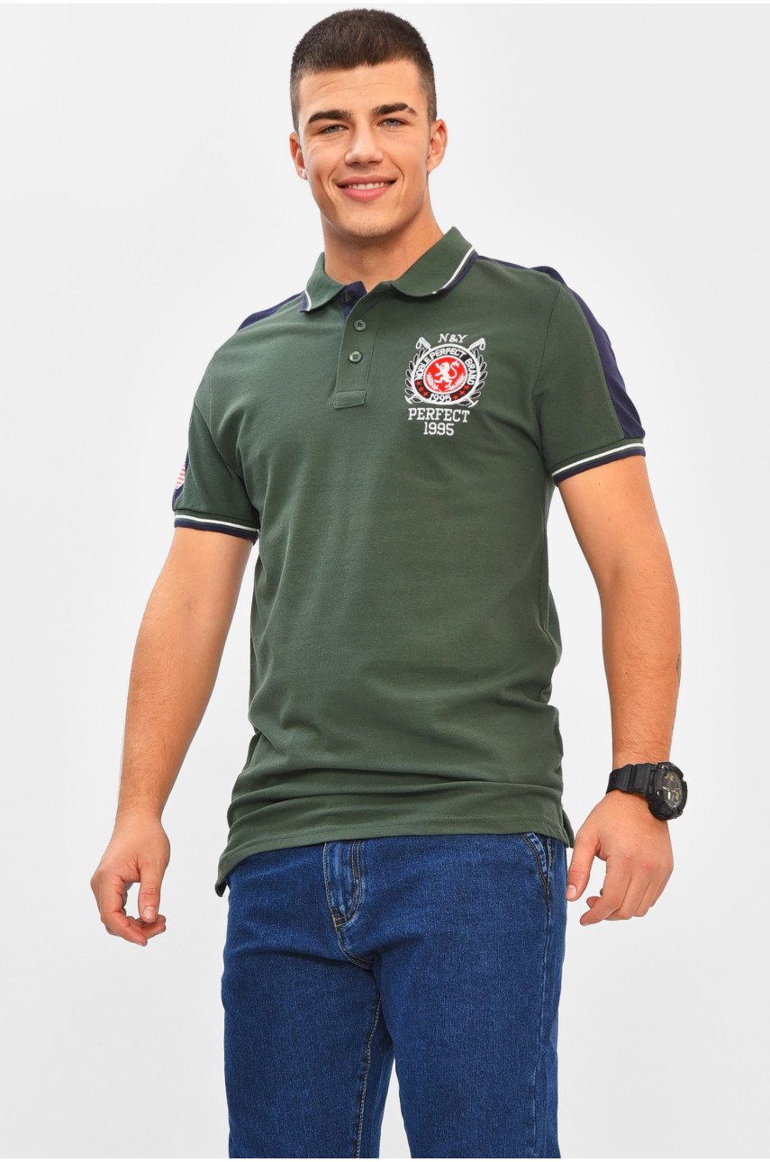 Футболка мужская поло тёмно-зеленого цвета с принтом МРО7187 206313