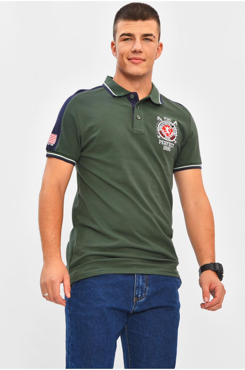 Футболка мужская поло тёмно-зеленого цвета с принтом МРО7187 206313