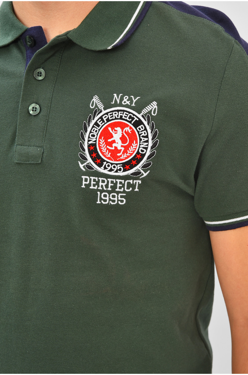 Футболка мужская поло тёмно-зеленого цвета с принтом МРО7187 206313