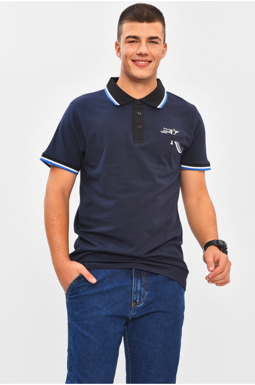 Футболка мужская поло тёмно-синего цвета с принтом МТS0047 206316