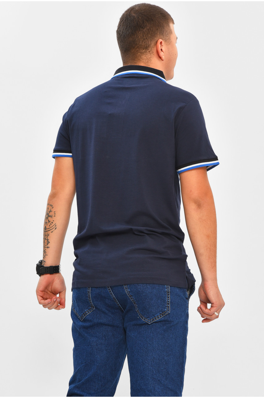Футболка мужская поло тёмно-синего цвета с принтом МТS0047 206316