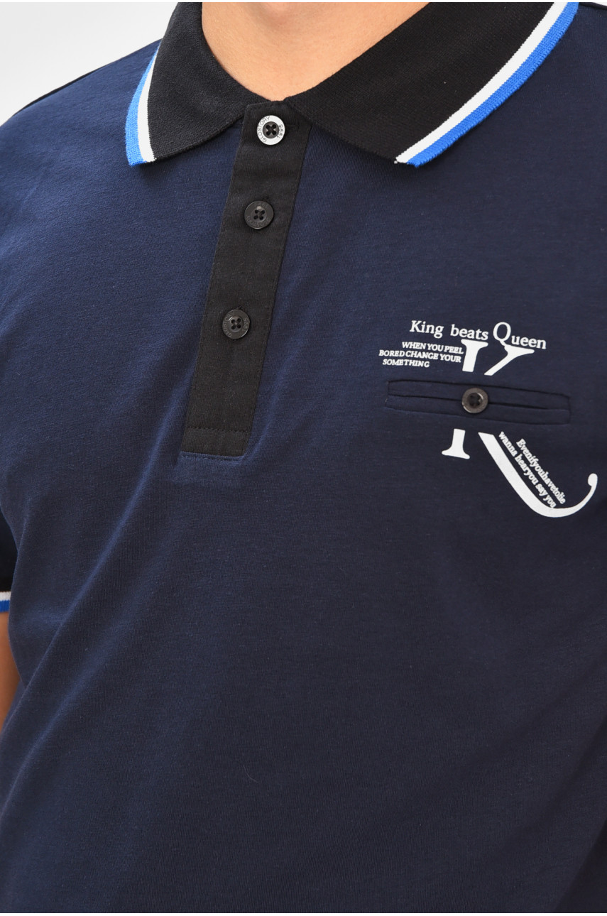 Футболка мужская поло тёмно-синего цвета с принтом МТS0047 206316