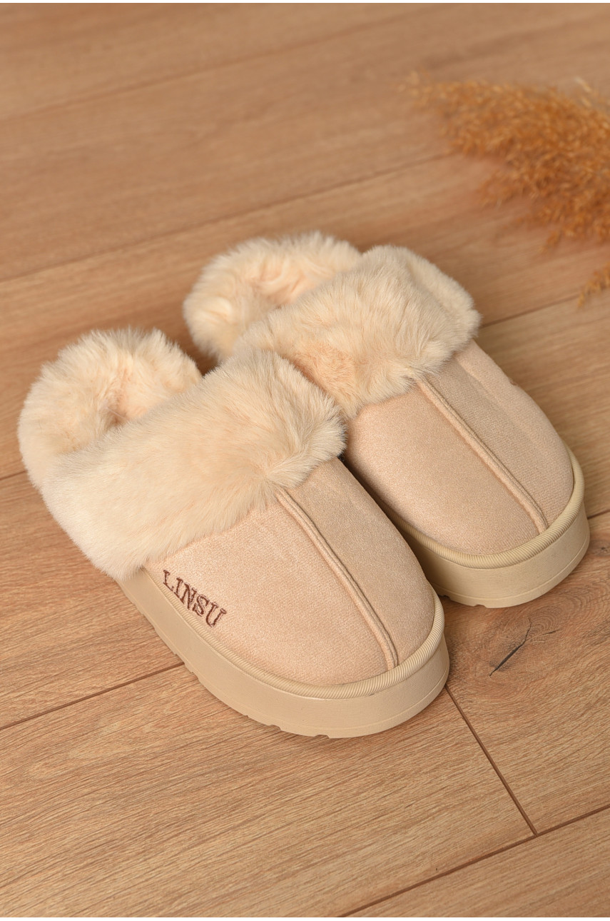 Домашні капці жіночі на хутрі молочного кольору В-48 206326