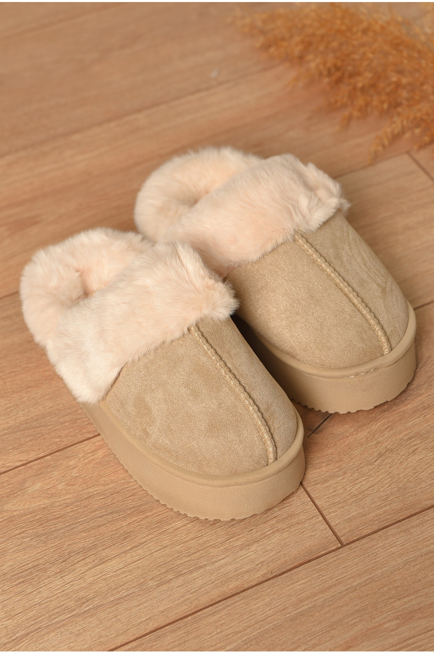 Домашні капці жіночі на хутрі бежевого кольору WF6027 206328