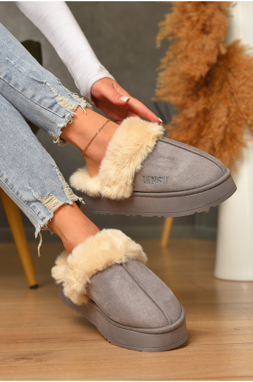 Домашні капці жіночі на хутрі сірого кольору В-48 206330
