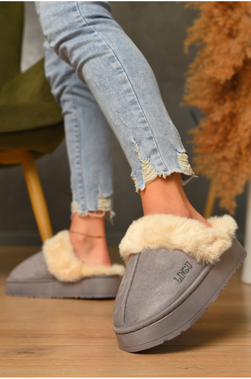 Домашні капці жіночі на хутрі сірого кольору В-48 206330