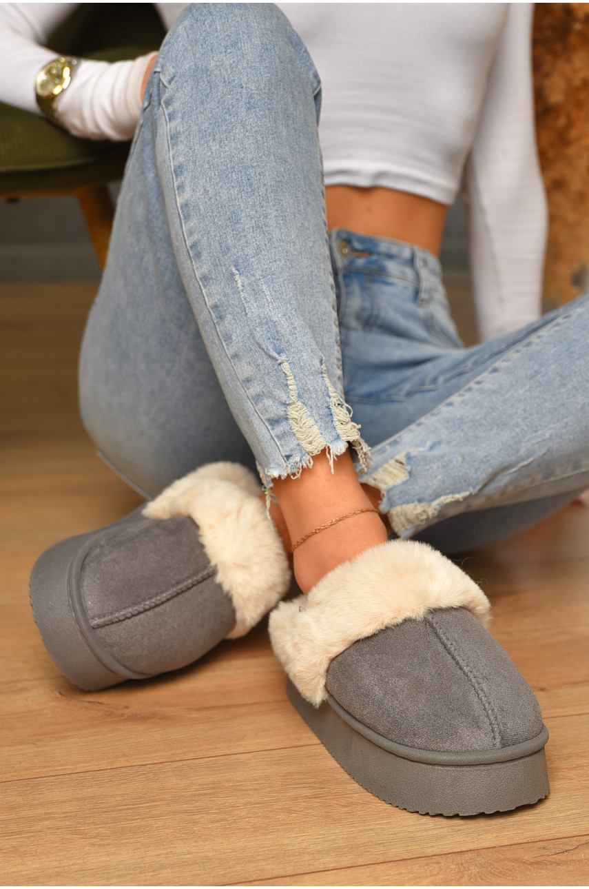 Домашні капці жіночі на хутрі темно-сірого кольору WF6027 206331