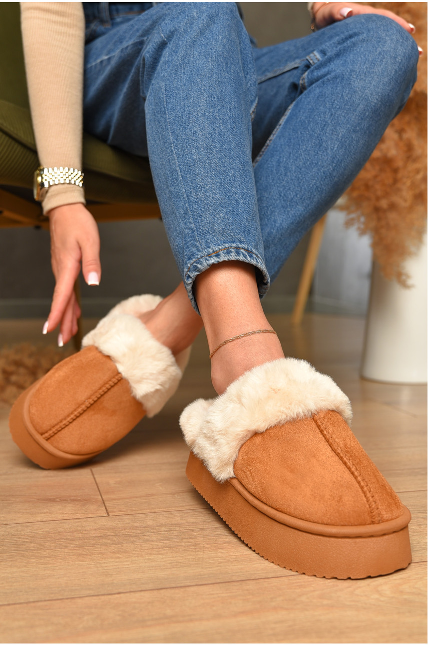 Домашні капці жіночі на хутрі коричневого кольору WF6027 206334