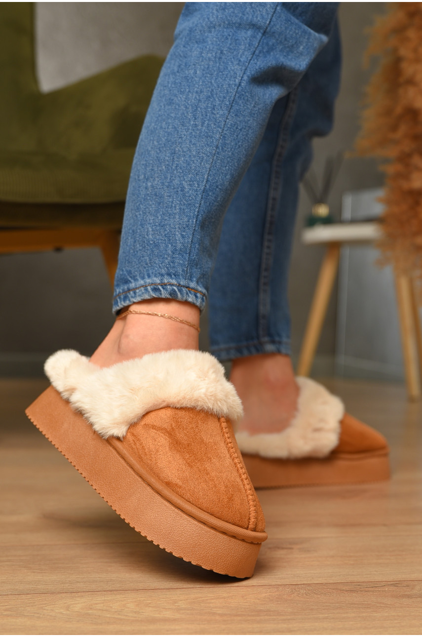 Домашні капці жіночі на хутрі коричневого кольору WF6027 206334