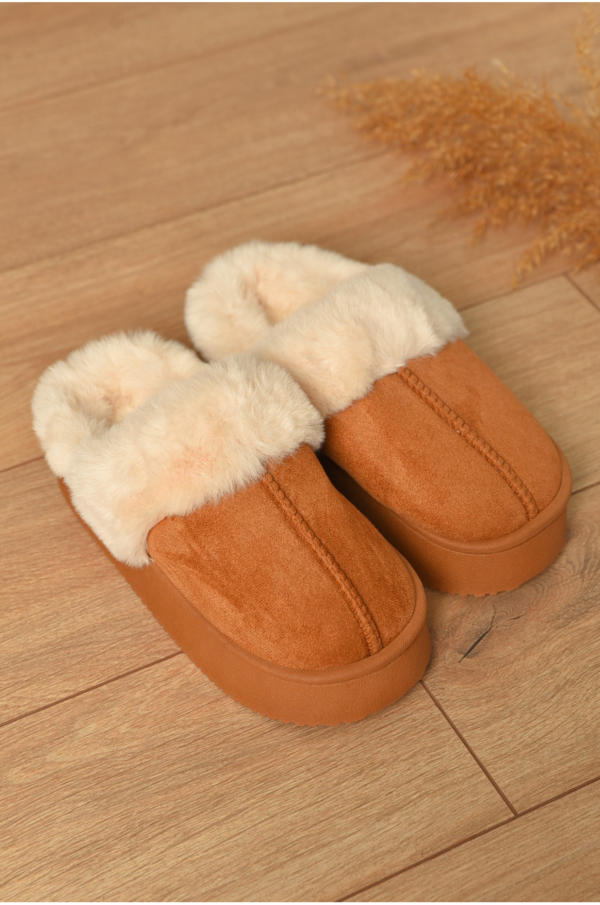 Домашние тапочки женские на меху коричневого цвета WF6027 206334