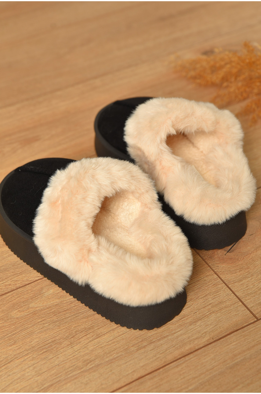 Домашні капці жіночі на хутрі чорного кольору WF6027 206335