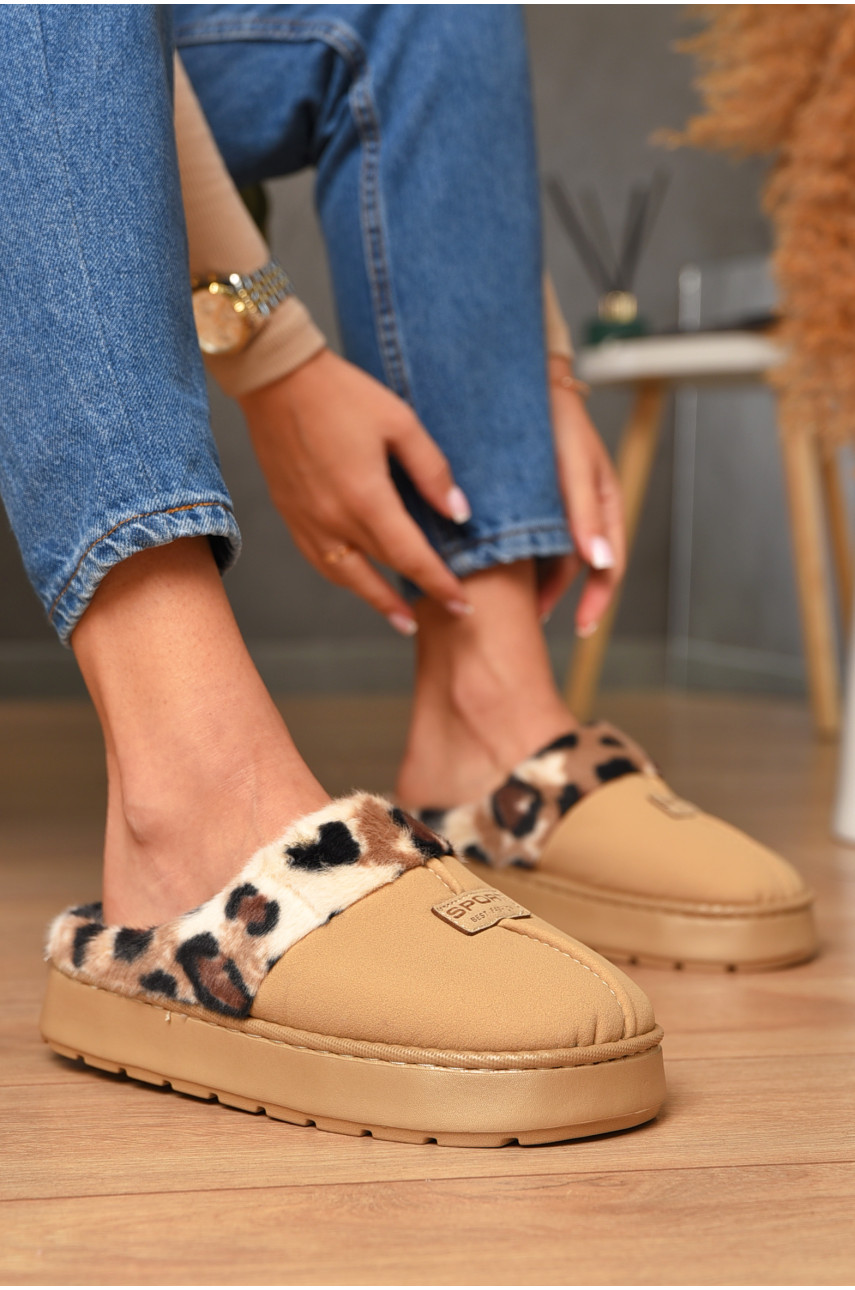 Домашні капці жіночі на хутрі світло-бежевого кольору А8125 206340