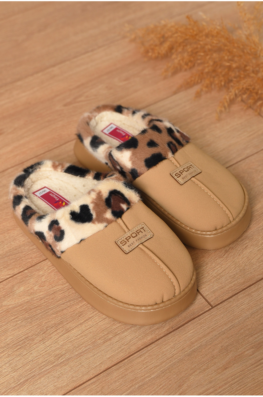 Домашние тапочки женские на меху светло-бежевого цвета А8125 206340