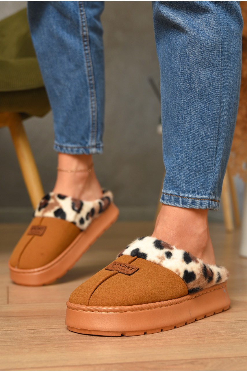 Домашні капці жіночі на хутрі бежевого кольору А8125 206342