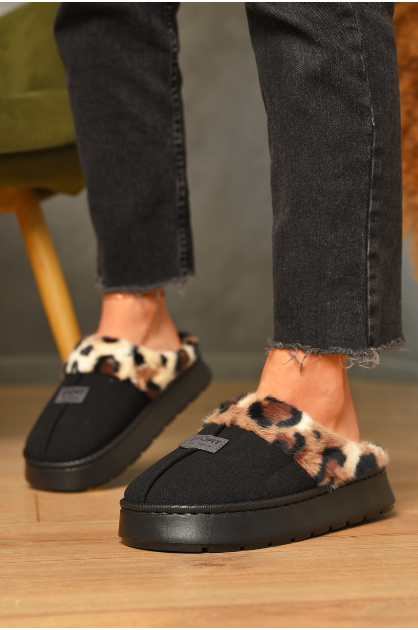 Домашні капці жіночі на хутрі чорного кольору А8125 206343