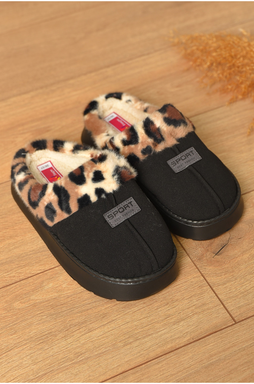 Домашні капці жіночі на хутрі чорного кольору А8125 206343