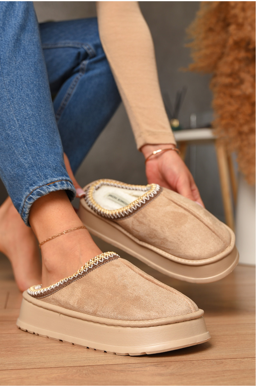 Домашні капці жіночі на хутрі молочного кольору MD10095 206353