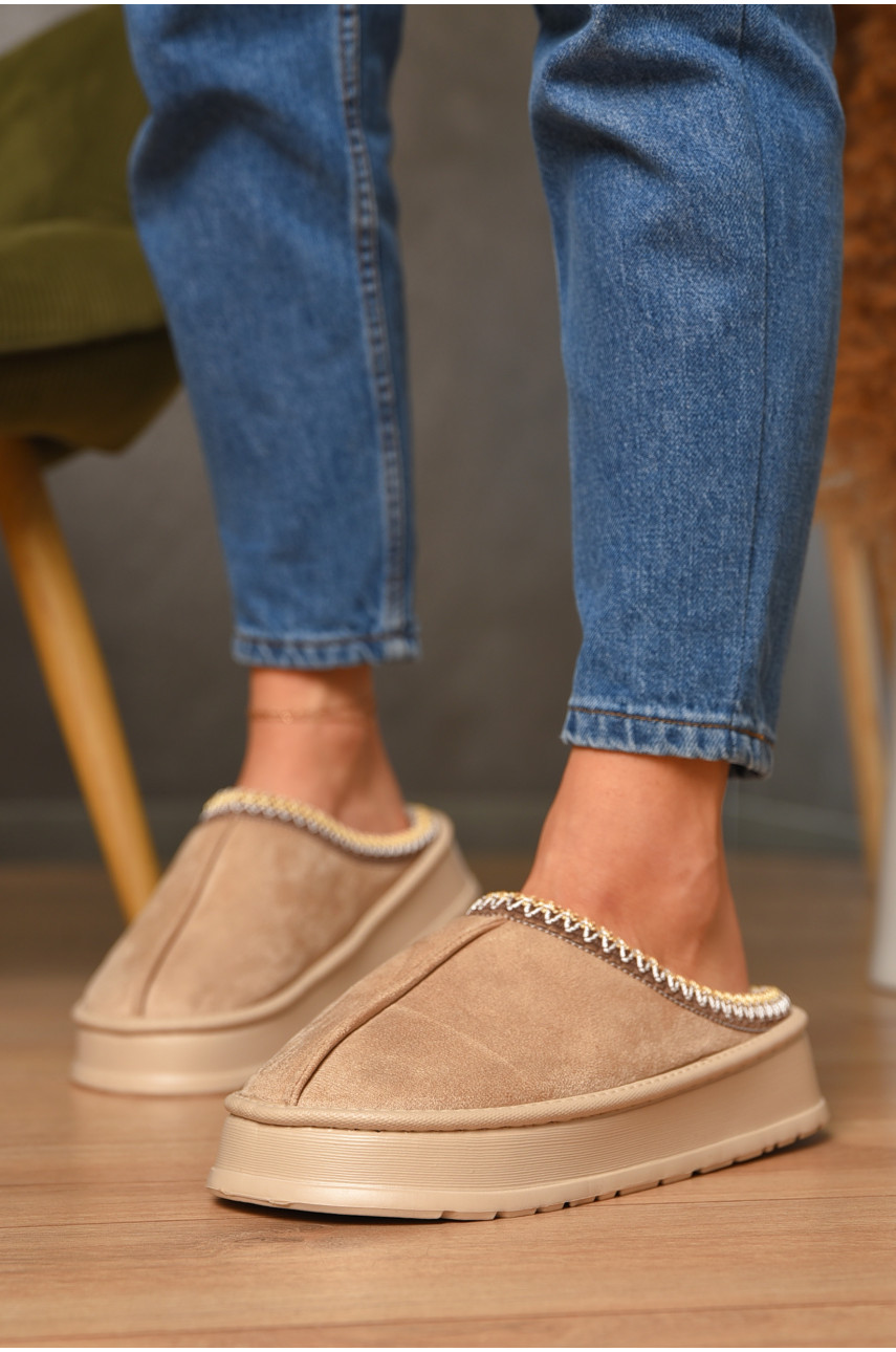 Домашні капці жіночі на хутрі молочного кольору MD10095 206353