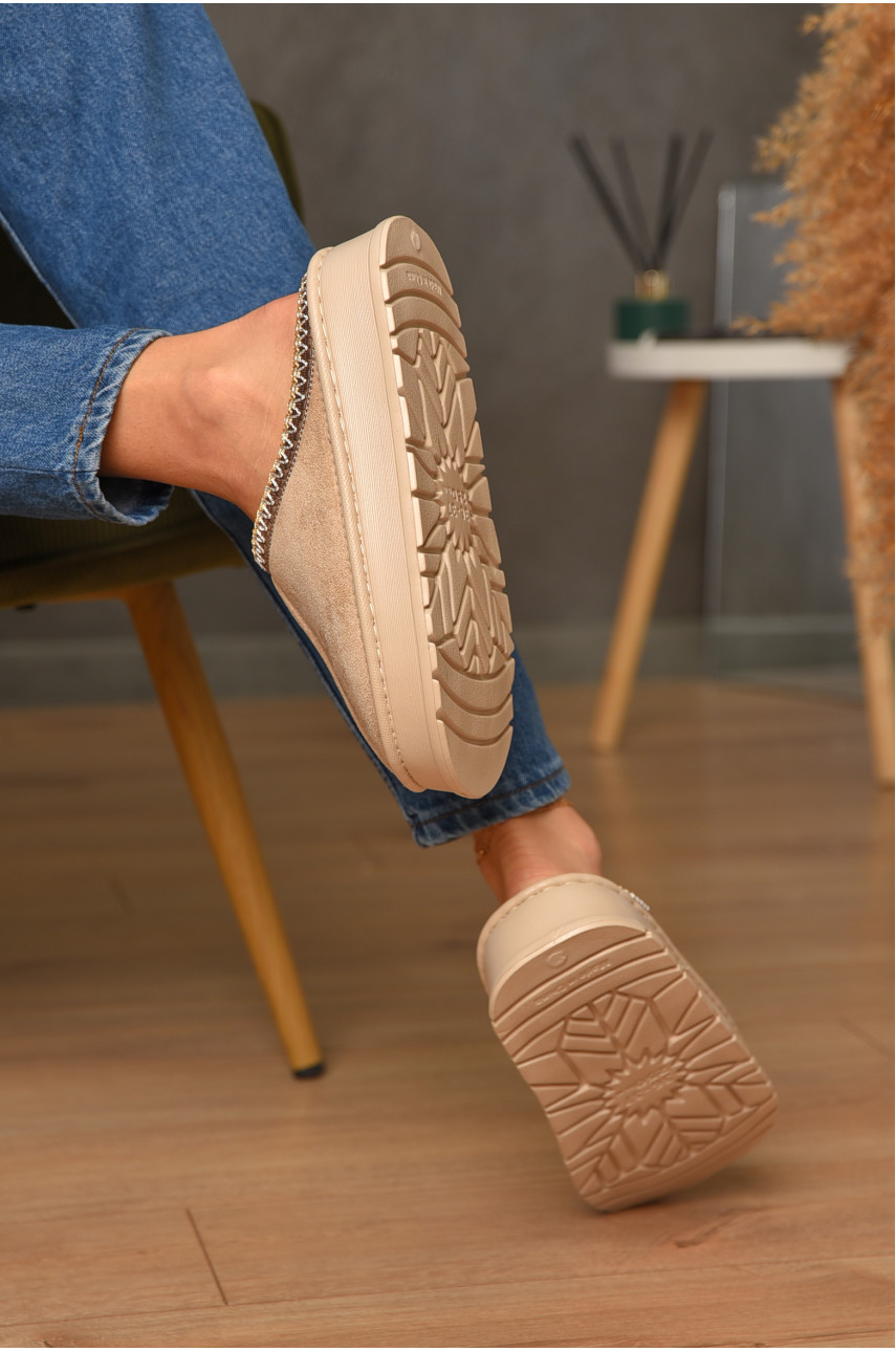 Домашні капці жіночі на хутрі молочного кольору MD10095 206353